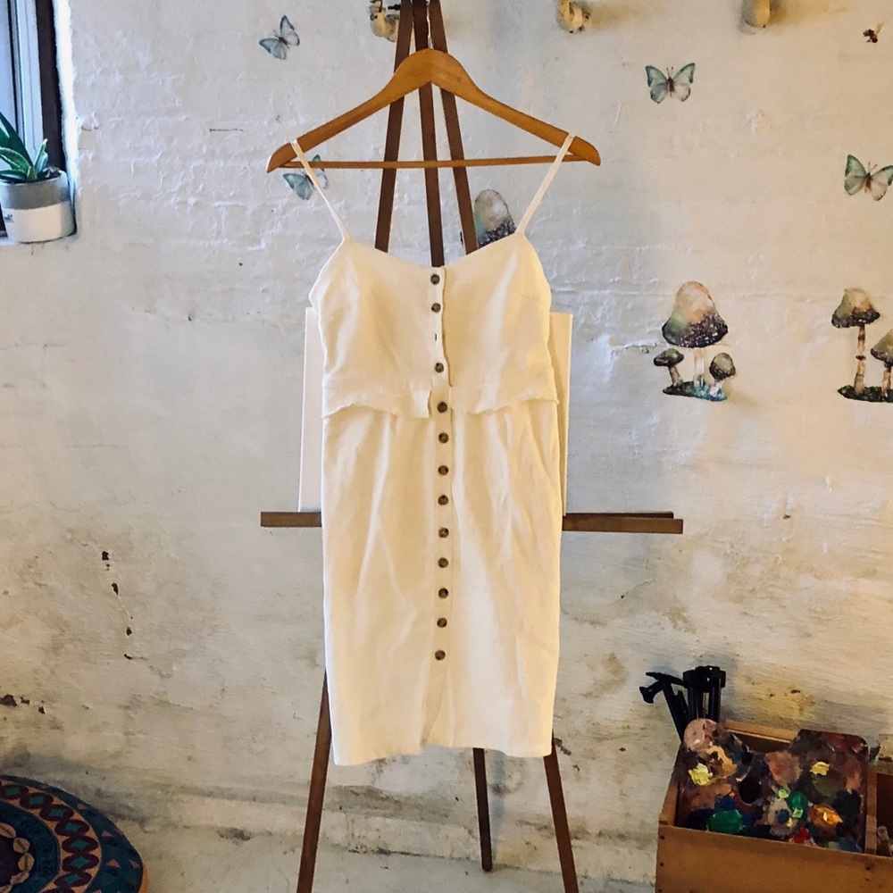 Anthropologie XS white button dress NWT pockets